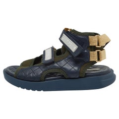 Chanel Navy Blue/Green Quilted Leather and Neoprene Gladiator Sandals Size 39