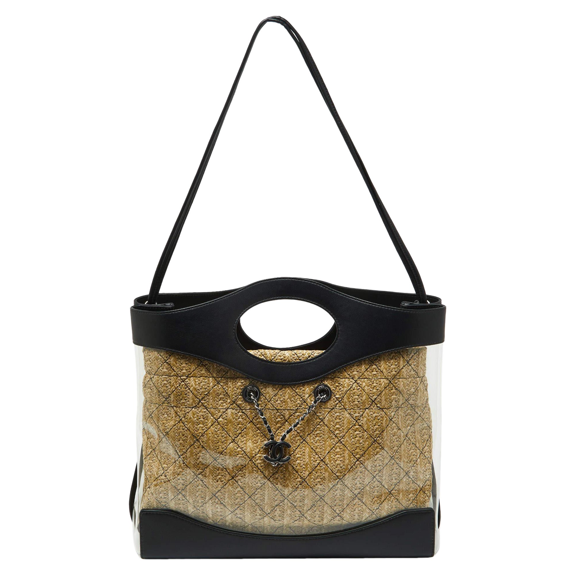 Chanel Black Leather and PVC 31 Shopping Bag For Sale