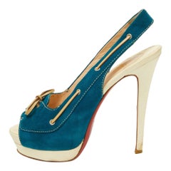 Christian Louboutin Blue/Beige Suede and Leather Jefferson Plato Pumps Size 40