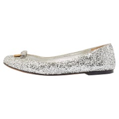 Dolce & Gabbana Silver Glitter Bow Ballet Flats Size 37.5