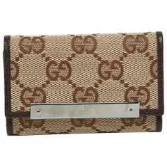 Gucci Beige/Brown GG Canvas and Leather Bow 6 Key Holder