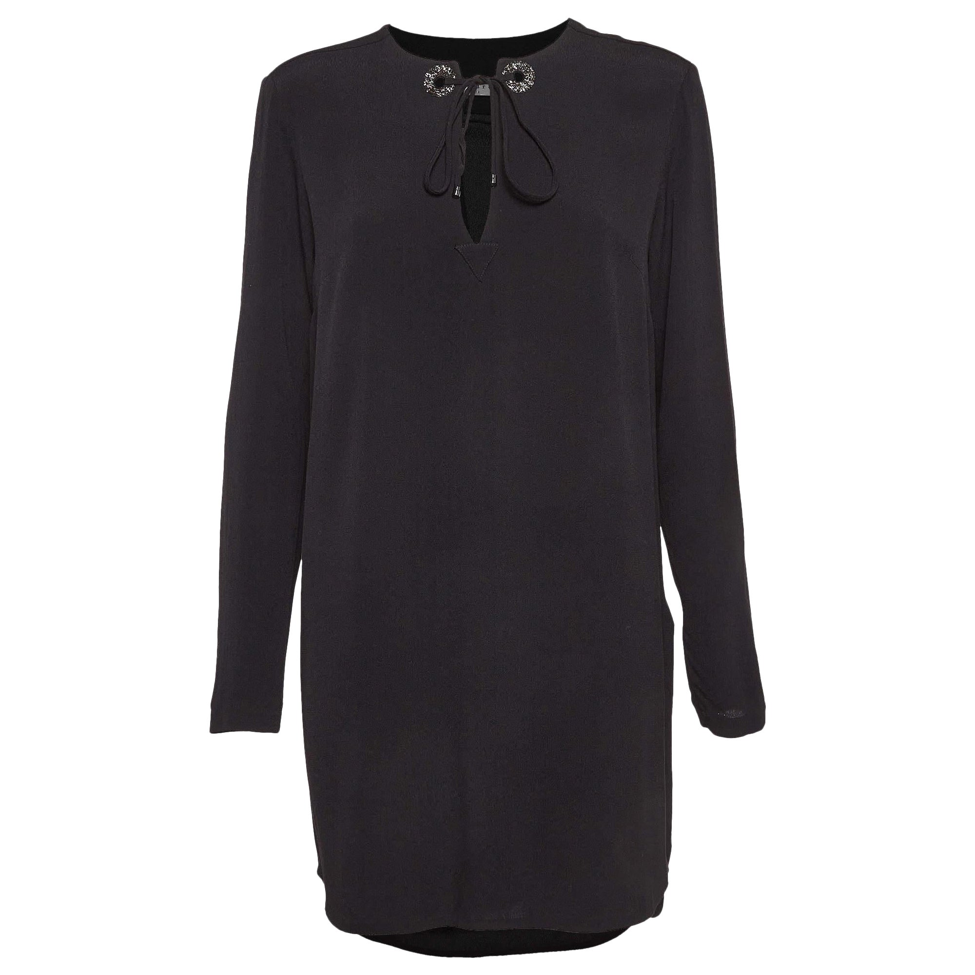 Sandro Black Black Crystal Embellished Crepe Tunic Dress L For Sale