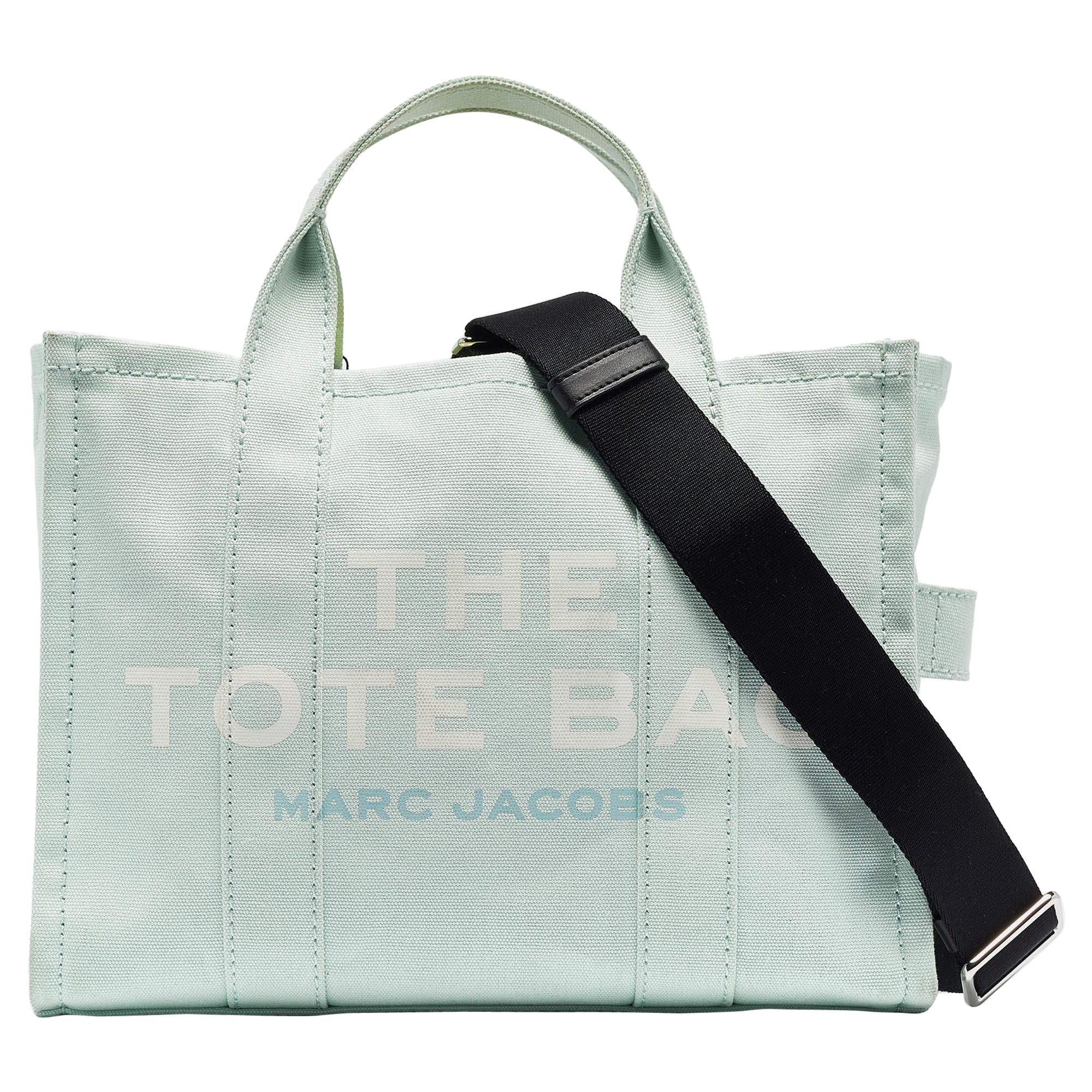 Marc Jacobs Bolso Tote Mediano de Lona Verde Menta/Negro en venta