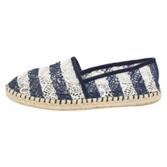 Louis Vuitton Navy Blue/White Lace Espadrille Flats Size 37.5
