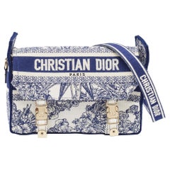 Dior Navy Blue/White Embroidery Canvas Diorcamp Bag