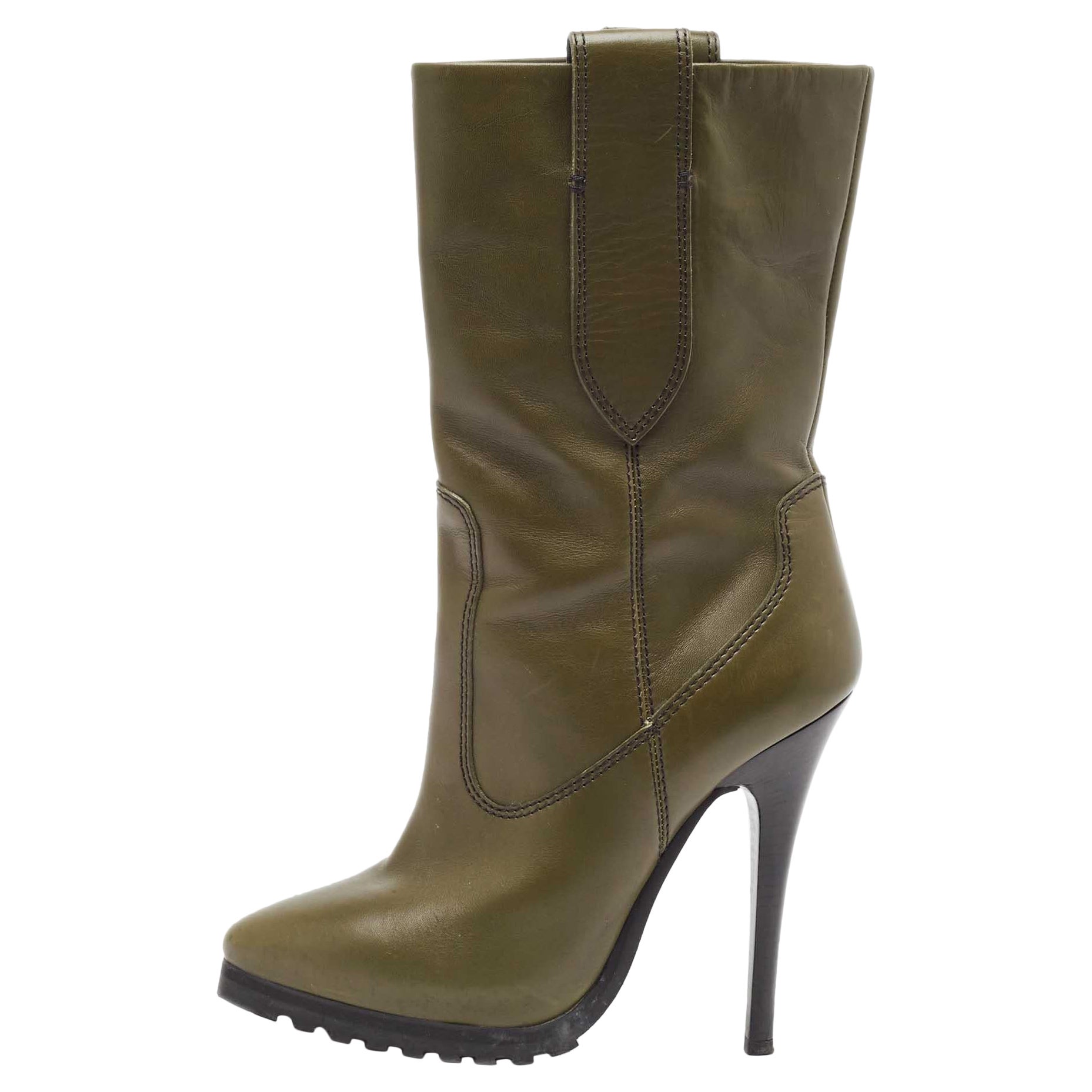 Giuseppe Zanotti Green Leather Ankle Boots Size 38 For Sale