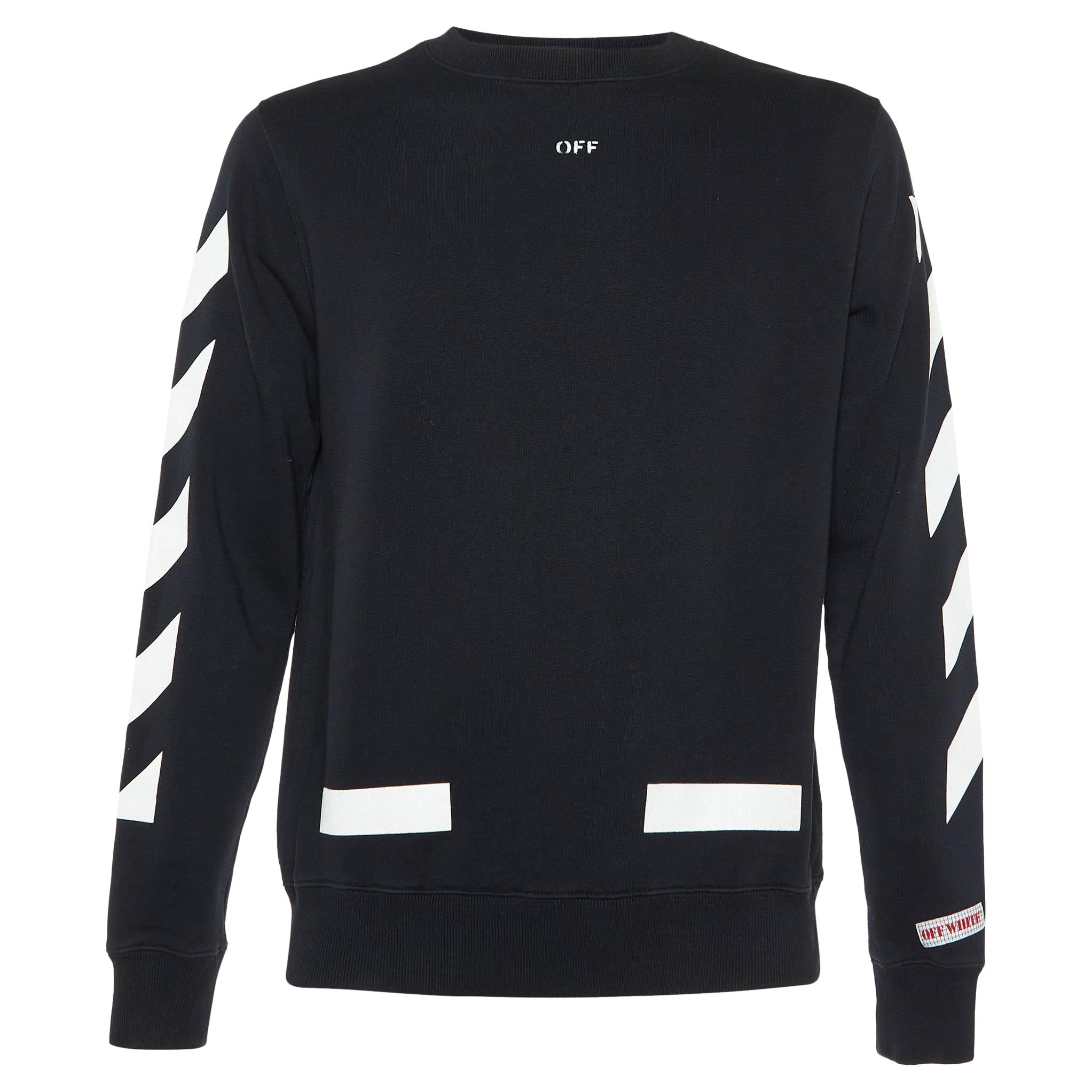Off-White Black Arrow Print Cotton Crew Neck Sweatshirt XS For Sale