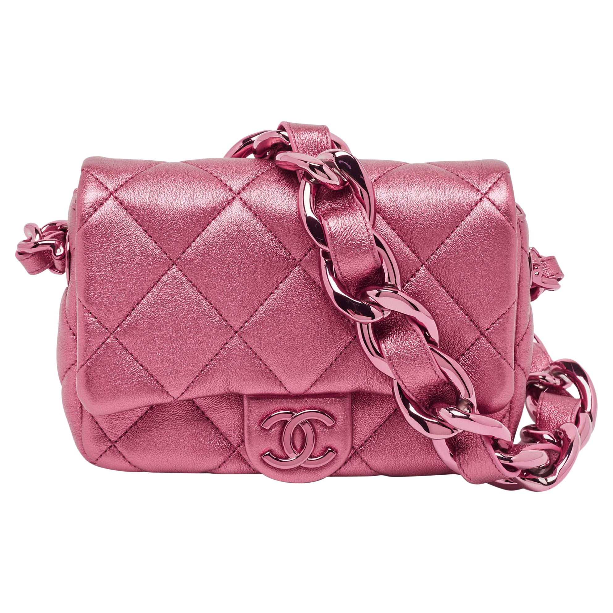 Chanel Metallic Pink Quilted Leather Mini Flap Bag