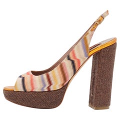 Missoni Multicolor Patterned Knit Fabric Platform Slingback Sandals Size 36