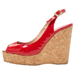 Jimmy Choo Red Patent Leather Prova Wedge Sandals Size 38