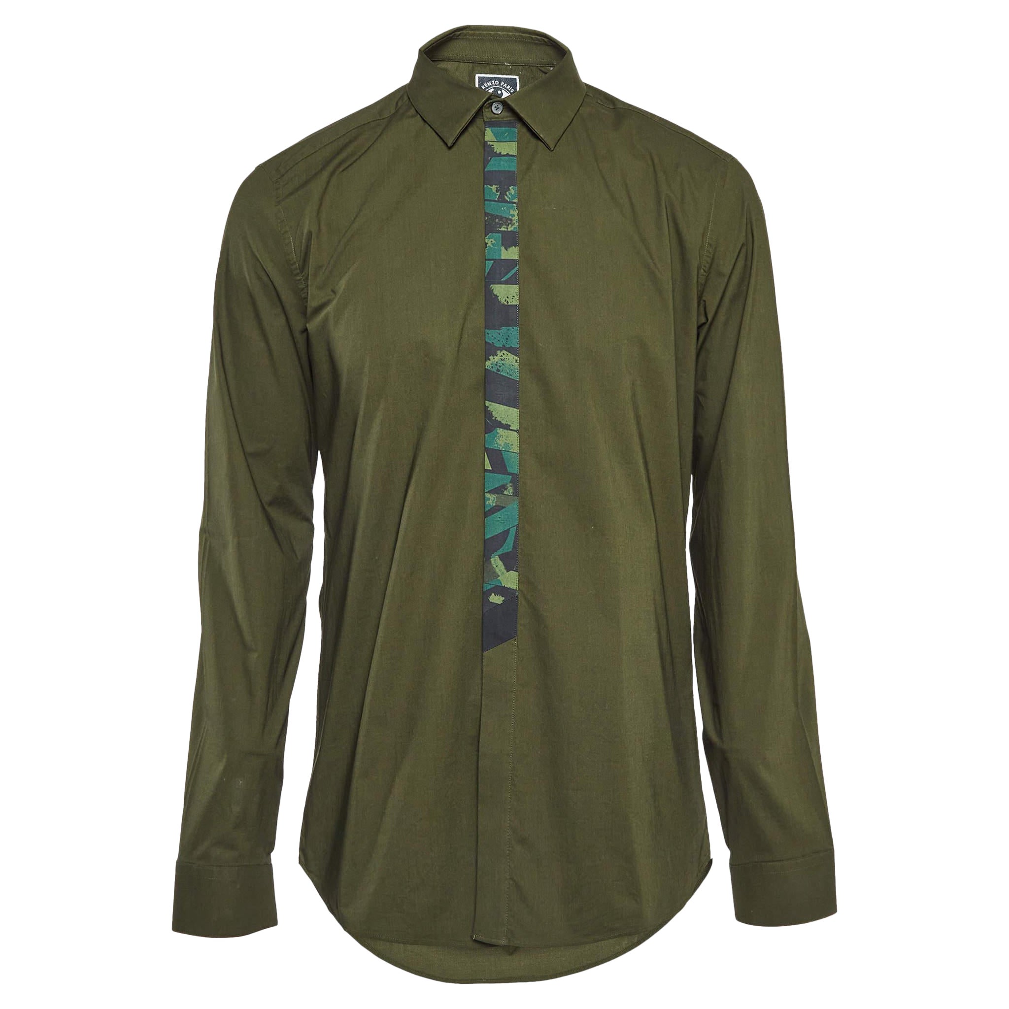 Kenzo Green Cotton Button Front Shirt XL For Sale