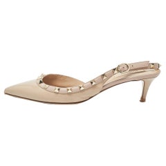 Valentino Beige Leather Rockstud Slingback Pumps Size 39
