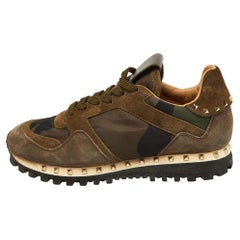 Valentino Brown Suede Camouflage Canvas Rockrunner Low Top Sneakers Size 35