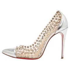 Christian Louboutin Silver Leather and PVC Spike Me Pumps Size 36.5