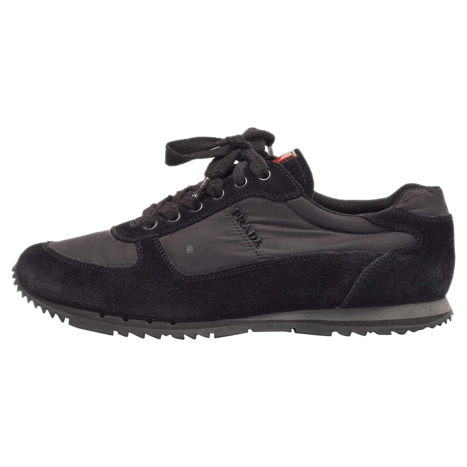 Prada Sport Black Suede and Nylon Low Top Sneakers Size 41 For Sale