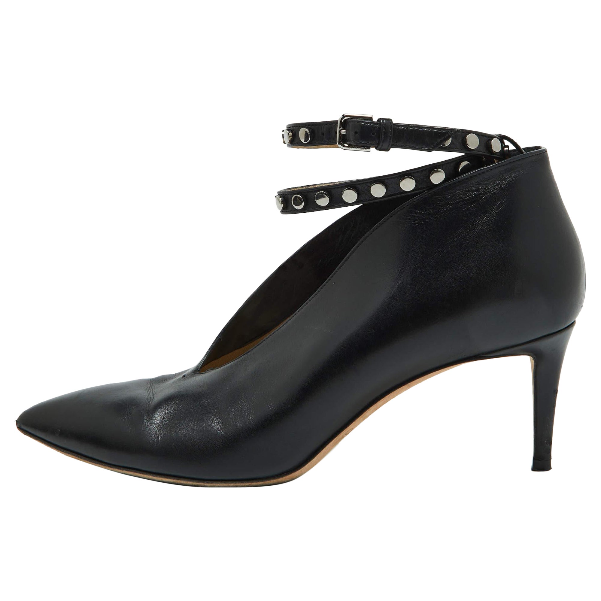 Jimmy Choo Black Studs Leather Ankle Strap Pumps Size 40 For Sale