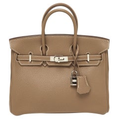 Hermes Etoupe Togo Leather Palladium Finish Birkin 25 Bag