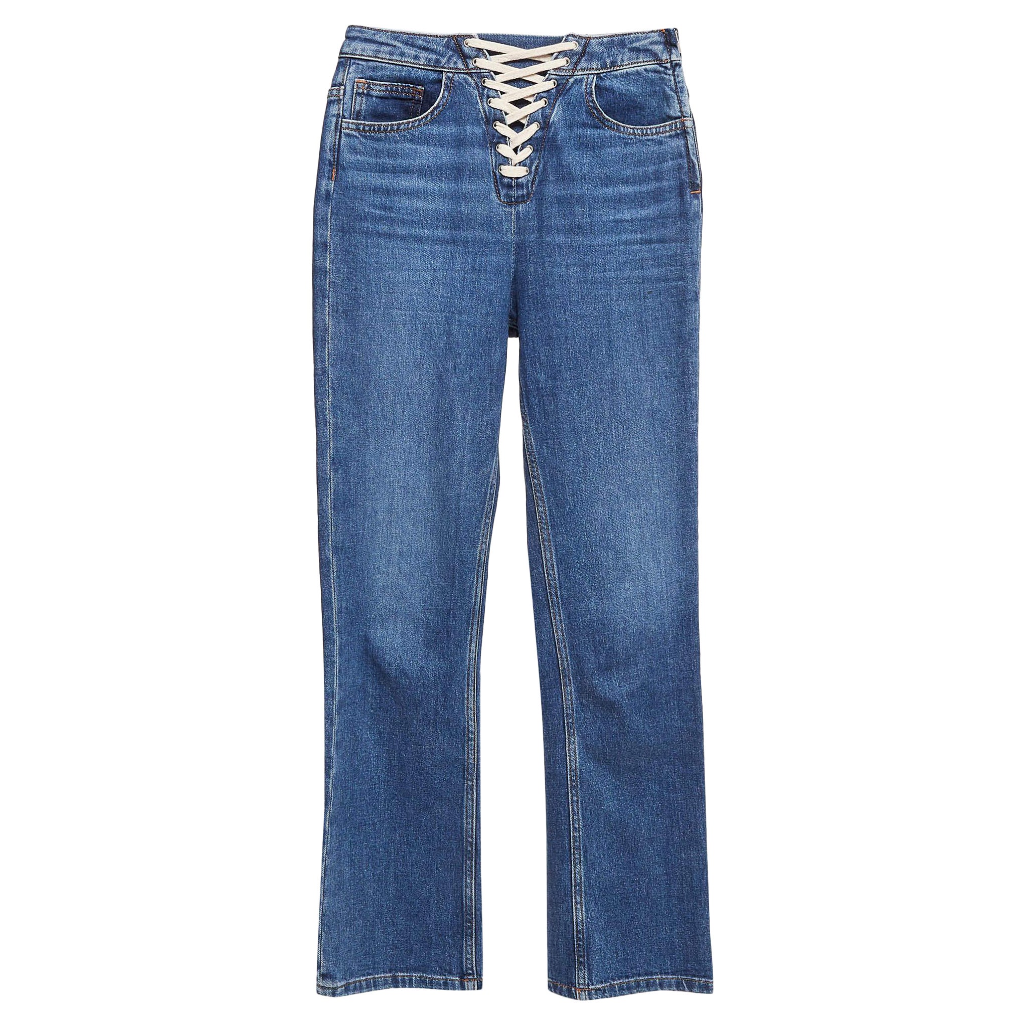 Maje Blue Lace-Up Denim High Rise Jeans XS Waist 26" For Sale