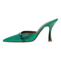 Malone Souliers Green Glitter and Leather Mules Size 38