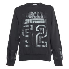Moncler Sweat à col ras du cou en coton imprimé noir XXL