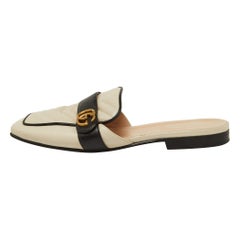 Gucci Black/Cream Quilted Leather GG Flat Mules Size 38
