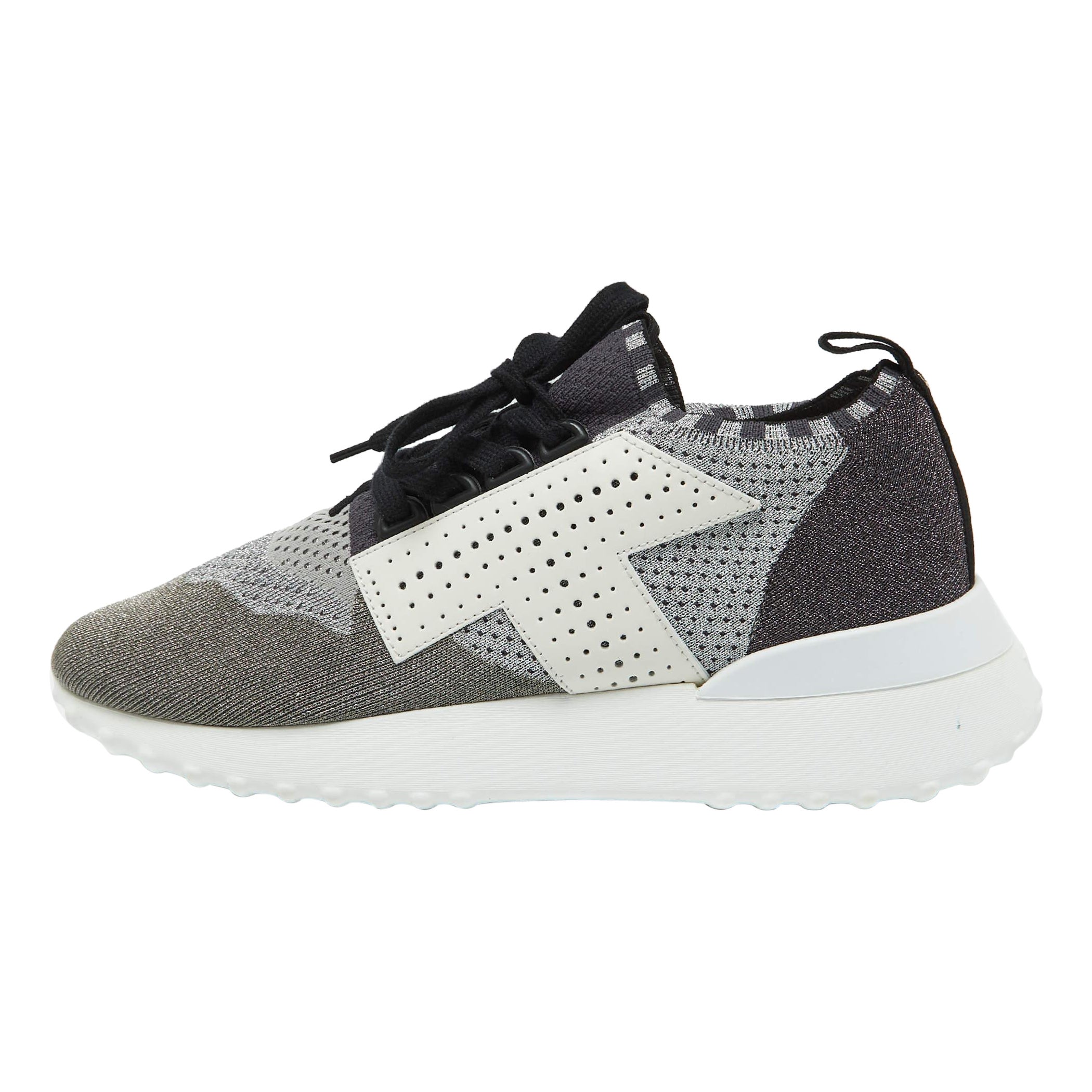 Tod's Multicolor Knit Fabric and Leather Lace Up Sneakers Size 40.5 For Sale