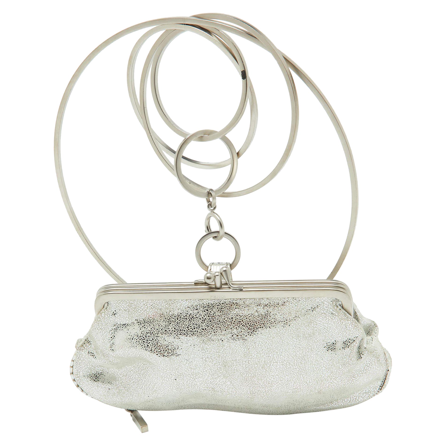 Fendi Silver Suede Rings Clutch
