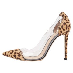 Gianvito Rossi Marrone/Beige, con stampa leopardata e plexi in PVC, taglia 39
