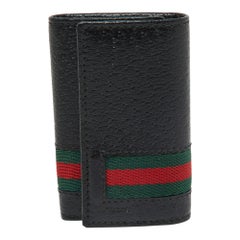 Gucci Black Leather Web 6 Key Case Holder
