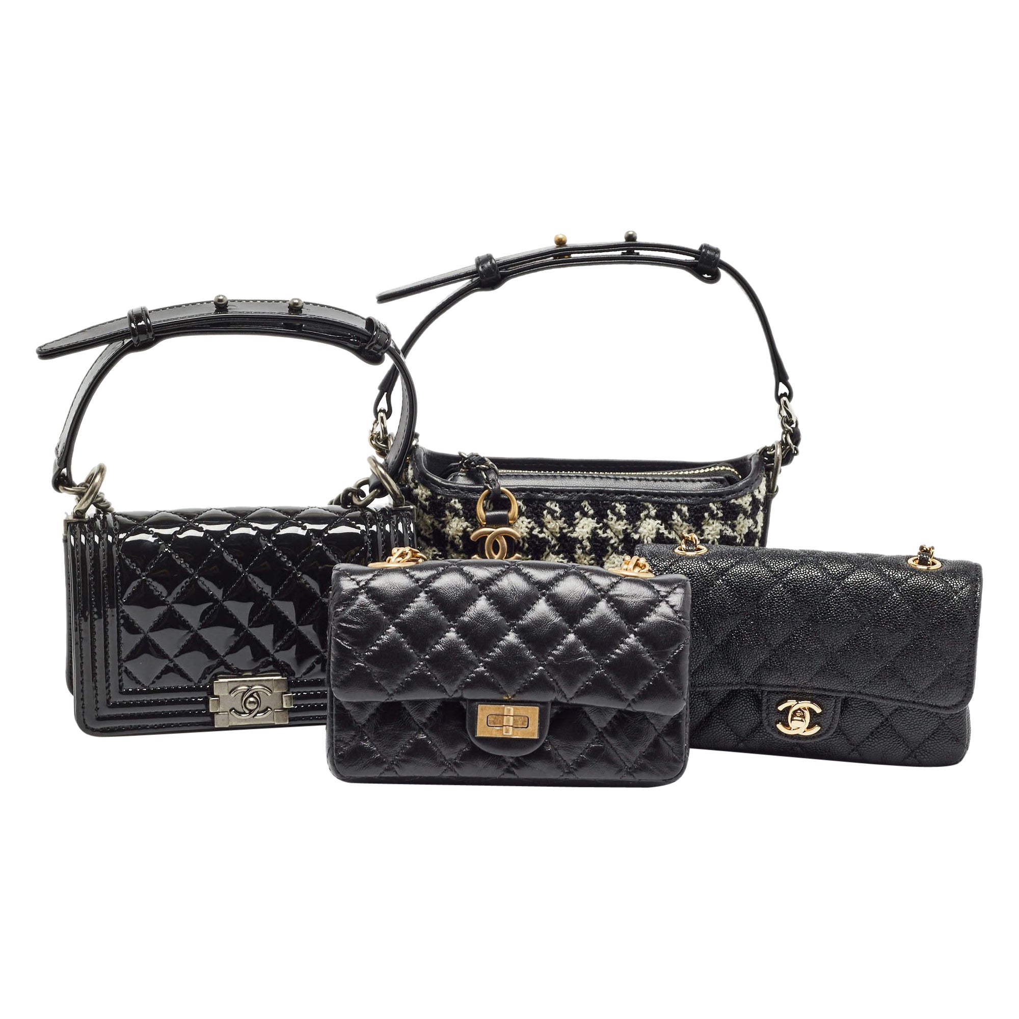 Chanel Black Quilted Leather Success Story Trunk and Set of 4 Mini Bags For Sale