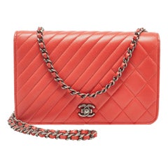 Chanel Orange Quilted Leather Coco Boy Wallet on Chain