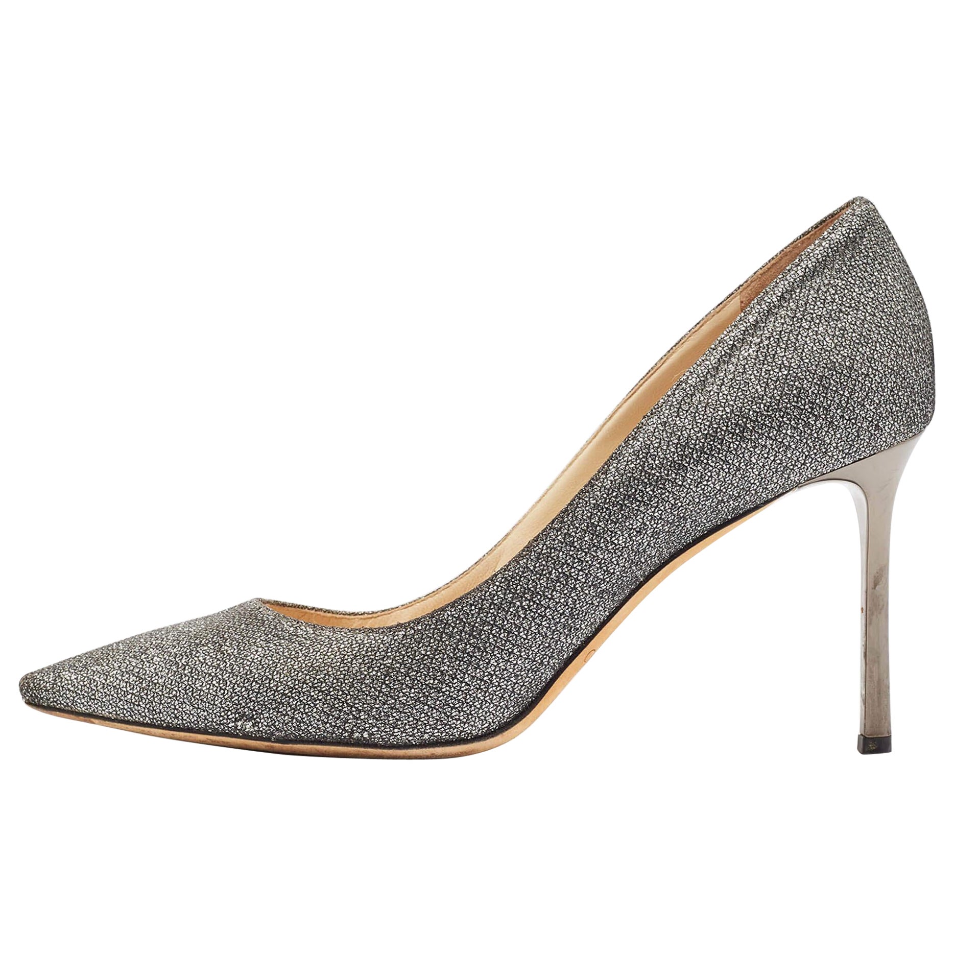Jimmy Choo Silver Glitter Romi Pumps Taglia 39 in vendita