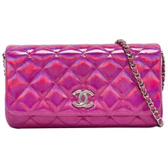 Chanel Pink Iridescent Quilted Patent Leather CC Chain Clutch