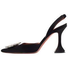 Amina Muaddi Black Satin Begum Pumps Size 39.5
