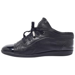 Chanel Black Patent and Leather CC Lace Up Sneakers Size 40.5