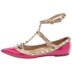 Valentino Pink Leather and Patent Rockstud Ballet Flats Size 36.5