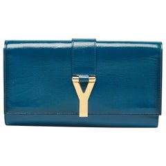 Saint Laurent Teal Green Patent Leather Y Line Clutch