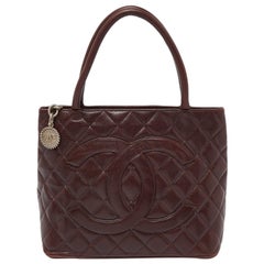 Chanel Burgundy Quilted Caviar Leather Medallion Tote