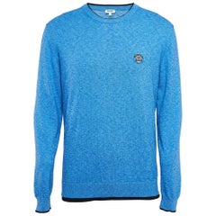 Kenzo Blue Logo Applique Knit Sweater L
