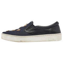 Dior Navy Blue/Black Denim and Leather Dior Happy Sneakers Size 38.5