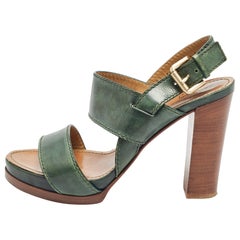 Santoni Grüne Plateau-Sandalen aus Leder mit Absatz und Knöchelriemen Größe 39