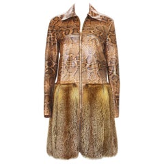 ROBERTO CAVALLI Veste de manteau italienne fourrure de python et de renard 44 - US 8