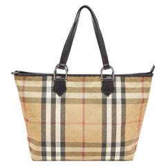 Burberry Beige/Black House Check Shimmer Fabric and Leather Nickie Tote