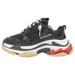 Balenciaga Black Mesh and Leather Triple S Sneakers Size 39