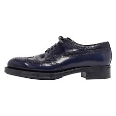 Prada Navy Blue Patent Leather Lace Up Derby Size 37