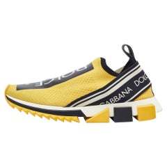Dolce Gabbana Yellow/Black Stretch Jersey Logotape Print SlipOn Sneakers Size 41