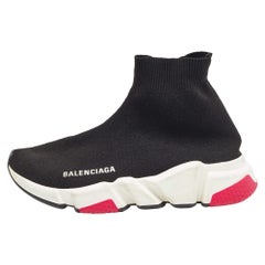 Balenciaga Black Knit Fabric Speed Trainer High Top Sneakers Size 35