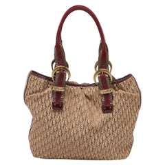 Dior Beige/Maroon Oblique Canvas Suede and Patent Leather Tote