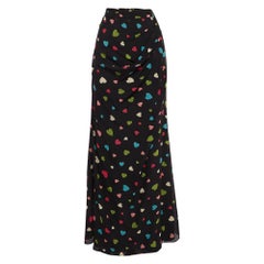 Moschino Cheap and Chic Maxi gonna in seta con stampa a cuore nera S