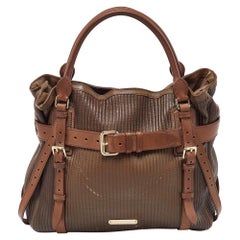 Burberry Two Tone Brown Leather Stitched Bridle Tote